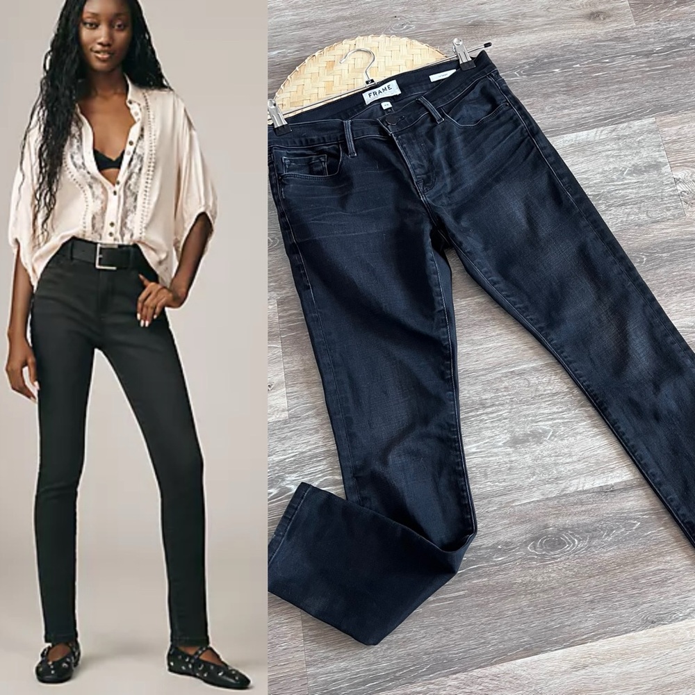 FRAME denim ale Garçon mid rise skinny jeans in elm street black wash